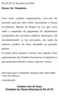 Jônathas Leite, presidente da Câmara, apresenta projeto sobre a suspensão do pagamento de empréstimo de consignado do servidores de Pio IX