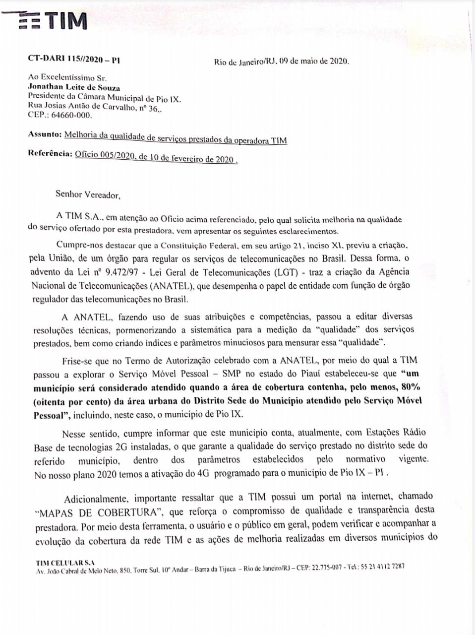 O Presidente Jônathas Leite cobra melhorias no serviço prestado pela operadora TIM